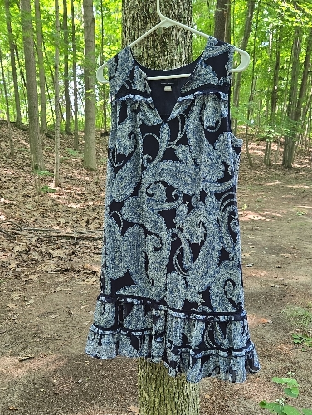 Tommy Hilfiger Navy & Light Blue Paisley Ruffle Midi Dress